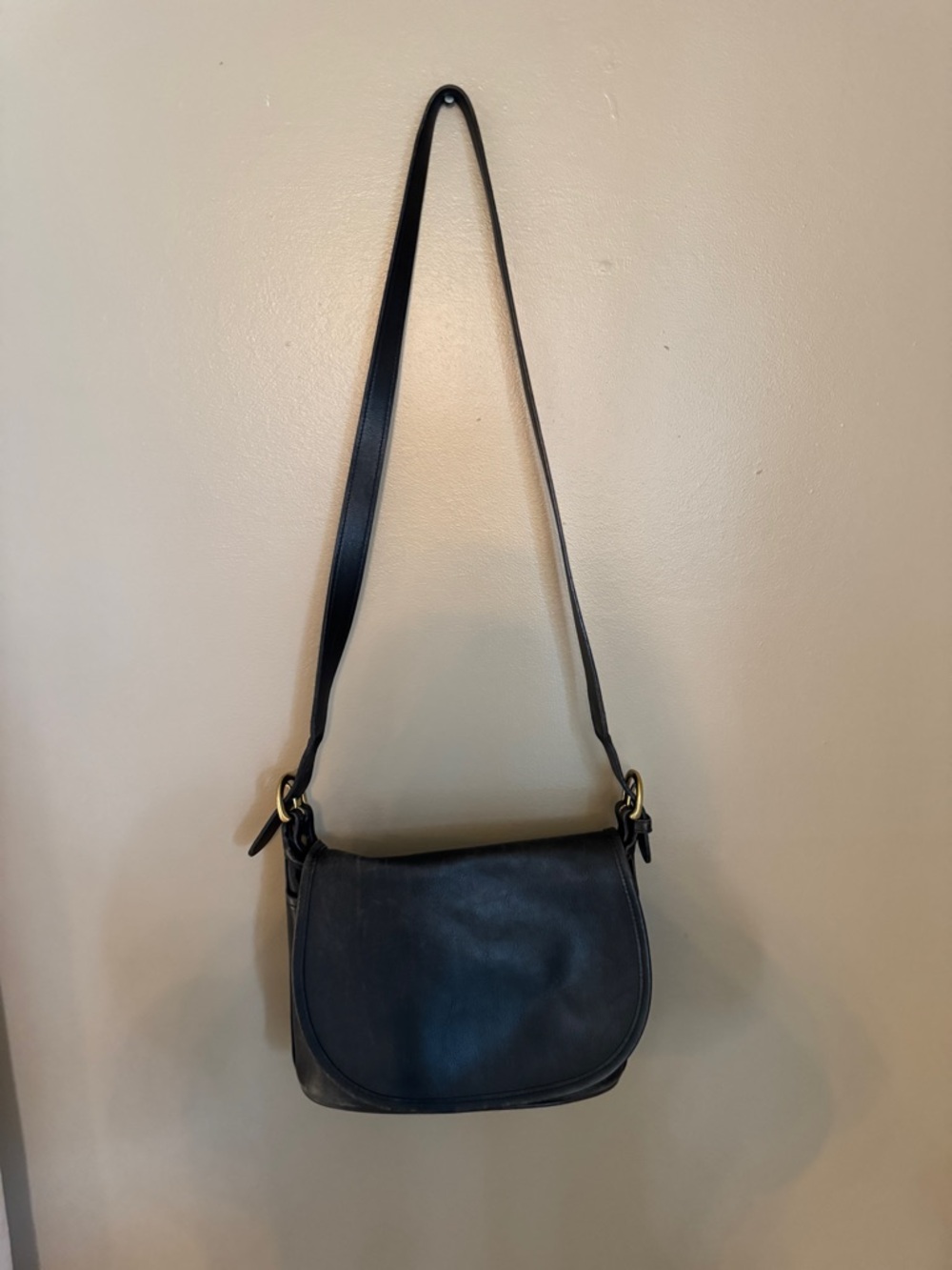 Vintage Coach Black Leather Saddle Bag